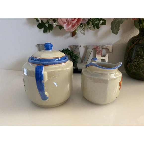 1950's Vintage Japanese Porcelain Lusterware 2 Piece Tea Set Floral Design Great - Picture 10 of 16